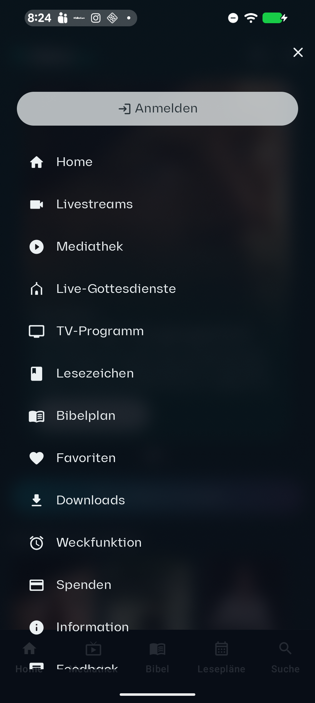 Mobile · Drawer offen · Dark Mode