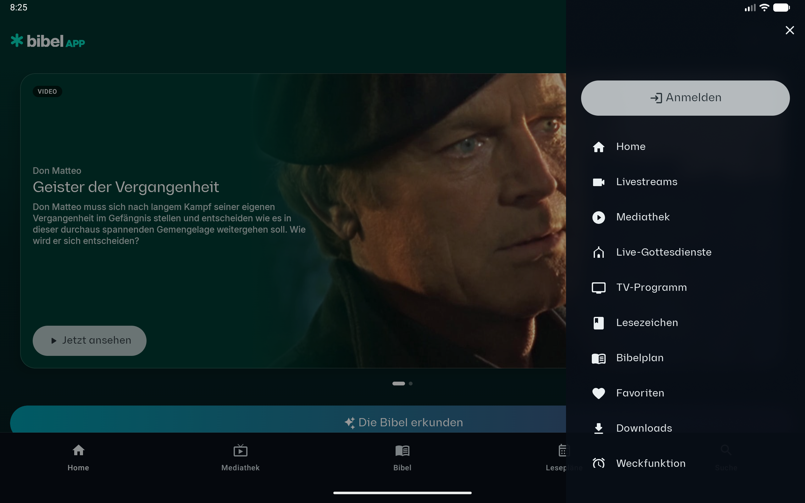Tablet · Drawer offen (380dp Panel + Scrim) · Dark Mode