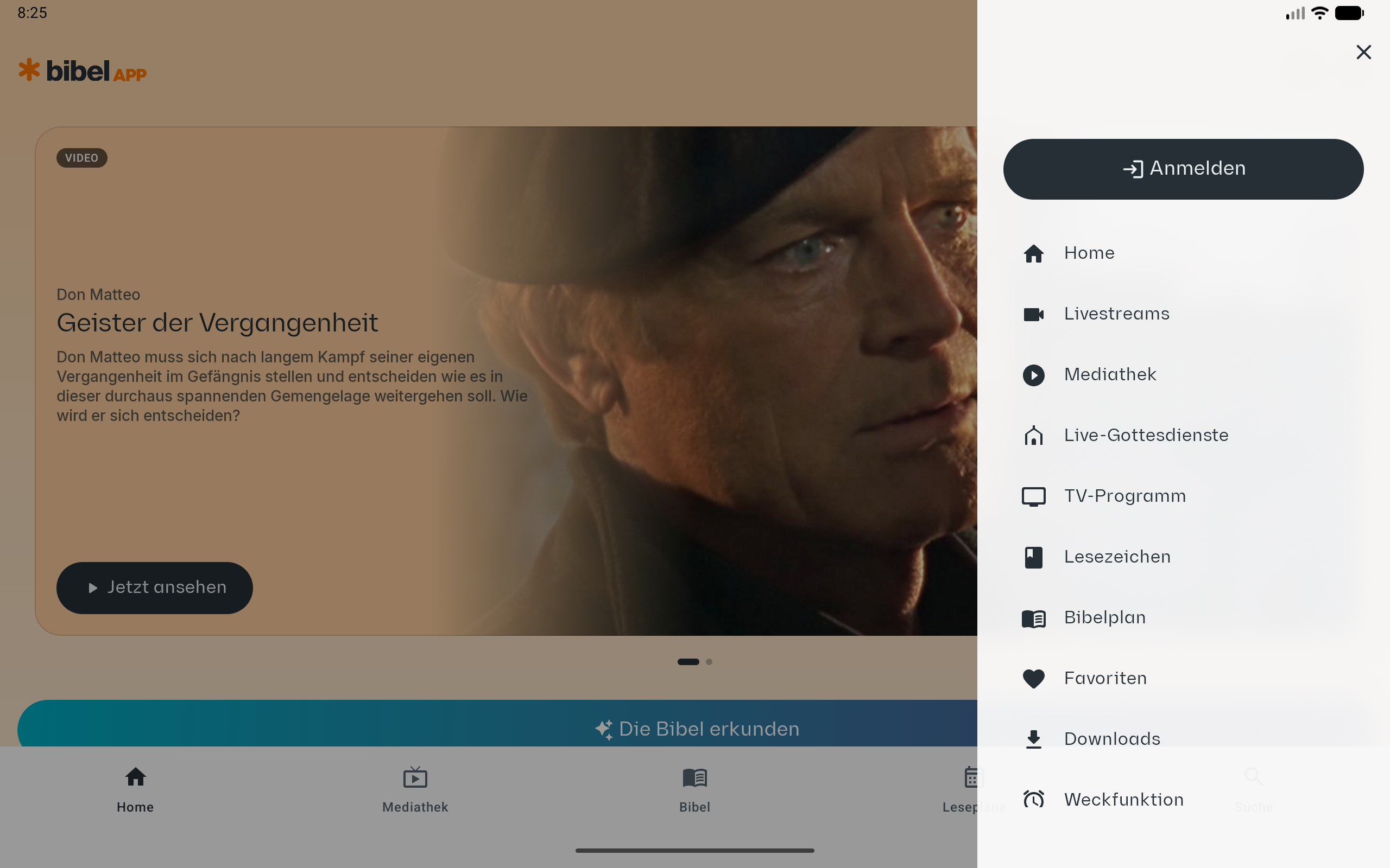 Tablet · Drawer offen (380dp Panel + Scrim) · Light Mode